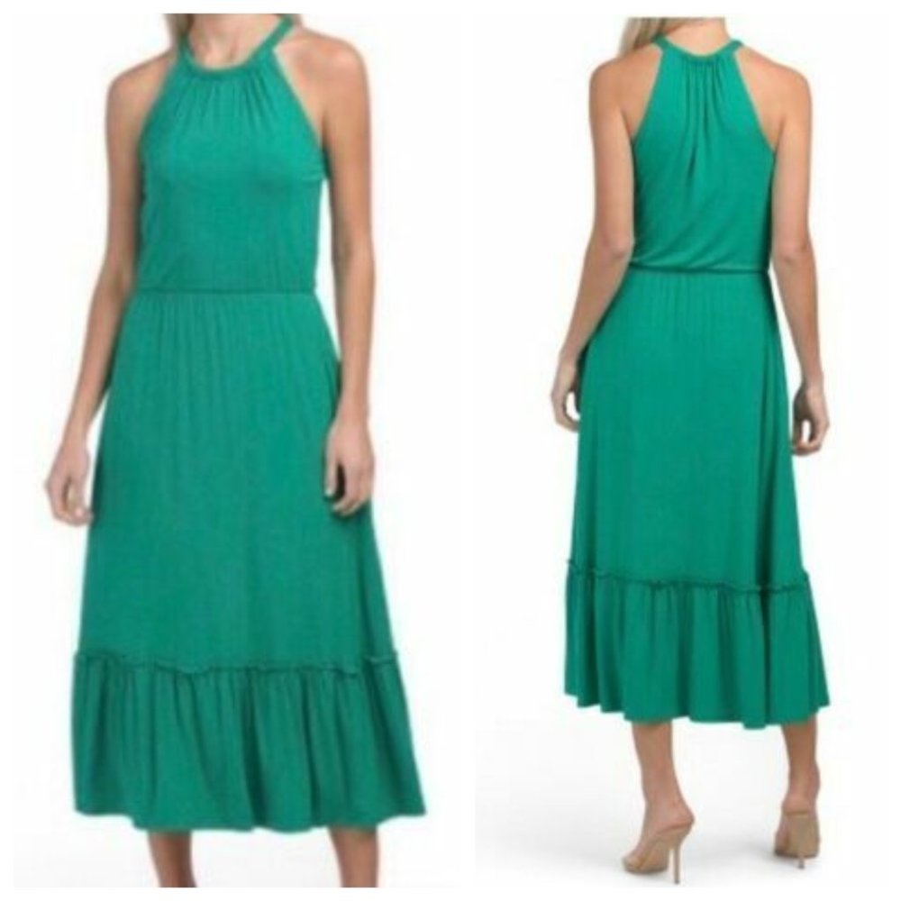 Cynthia Rowley Green Halter Tiered Ruffle Midi Dress - Picture 2 of 2